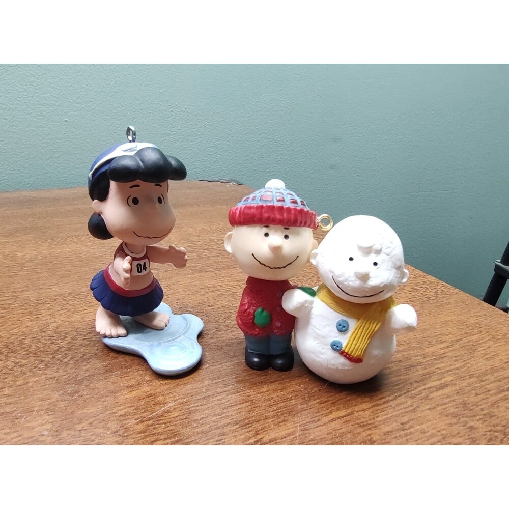 2 Hallmark Peanuts Christmas Tree Ornaments Lucy and Charlie Brown 3" tallest
